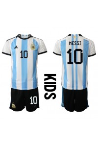 Fotbalové Dres Argentina Lionel Messi #10 Dětské Domácí Oblečení MS 2022 Krátký Rukáv (+ trenýrky)